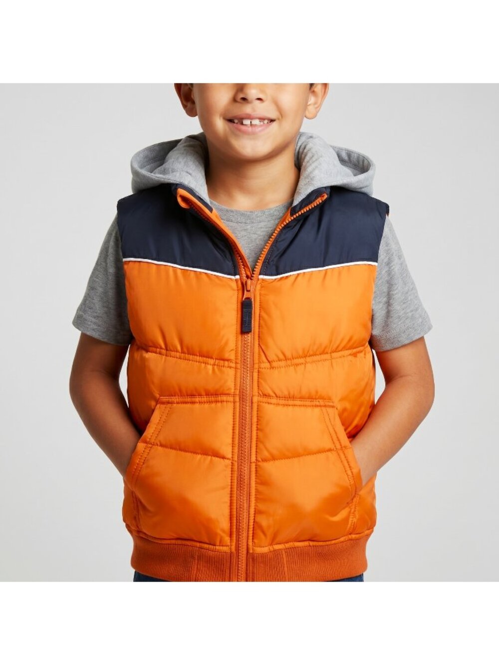 Gymboree Football Champ Boy's Bright Orange Hooded Puffer Vest size Medium 7-8